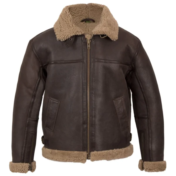 B5: Men's Beige Sheepskin Leather Flying Jacket