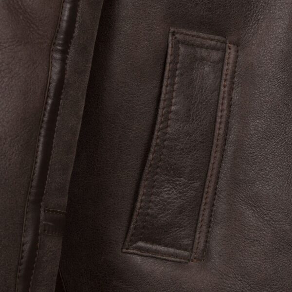 B5: Men's Beige Sheepskin Leather Flying Jacket - Image 4