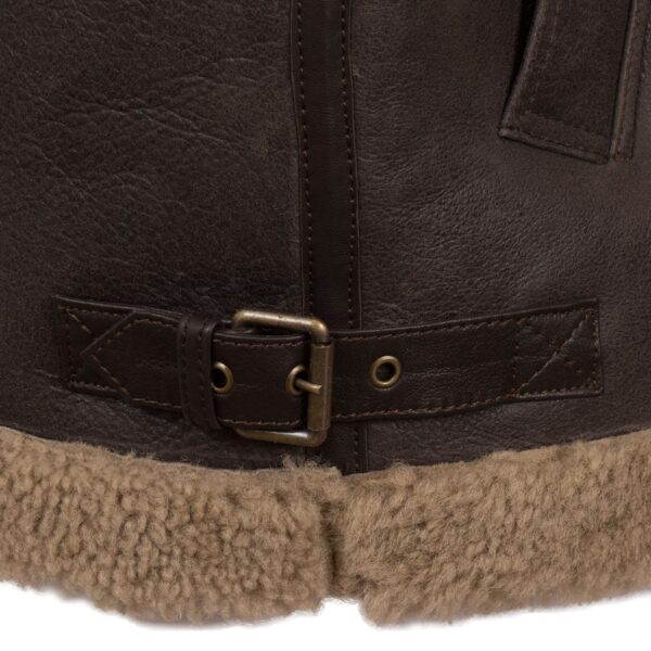 B5: Men's Beige Sheepskin Leather Flying Jacket - Image 5