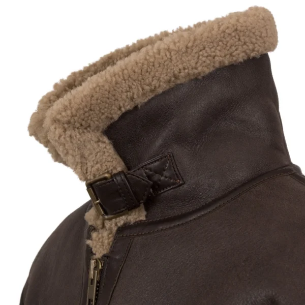 B5: Men's Beige Sheepskin Leather Flying Jacket - Image 3