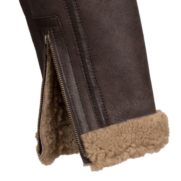 B5: Men's Beige Sheepskin Leather Flying Jacket - Image 6
