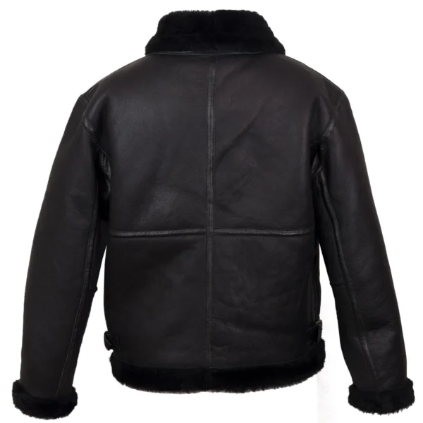 B5: Men's Black Shearling Sheepskin Flying Jacket - Image 2