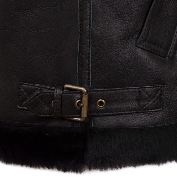B5: Men's Black Shearling Sheepskin Flying Jacket - Image 3