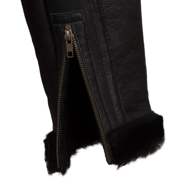 B5: Men's Black Shearling Sheepskin Flying Jacket - Image 4