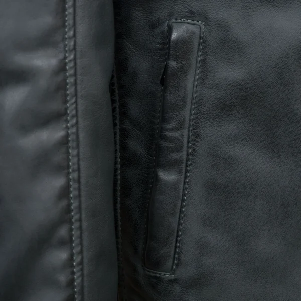 Budd: Men's Grey Leather Jacket - Image 7