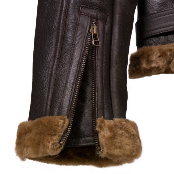 B4: Men's Brown Sheepskin Flying Jacket - Image 4