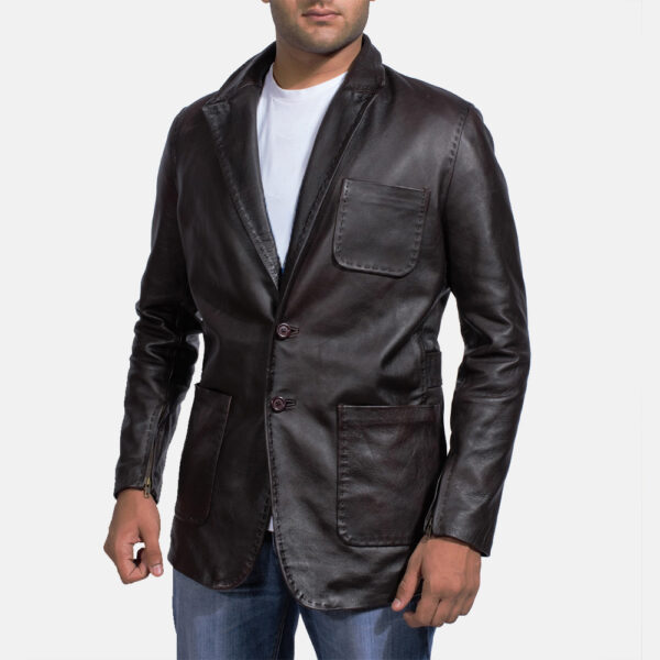 Wine Black Leather Blazer - Image 4