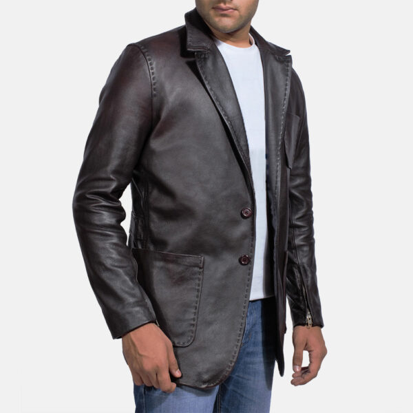 Wine Black Leather Blazer - Image 3