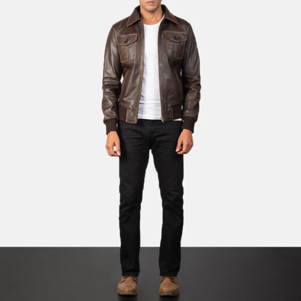 Air Rolf Brown Leather Bomber Jacket - Image 6