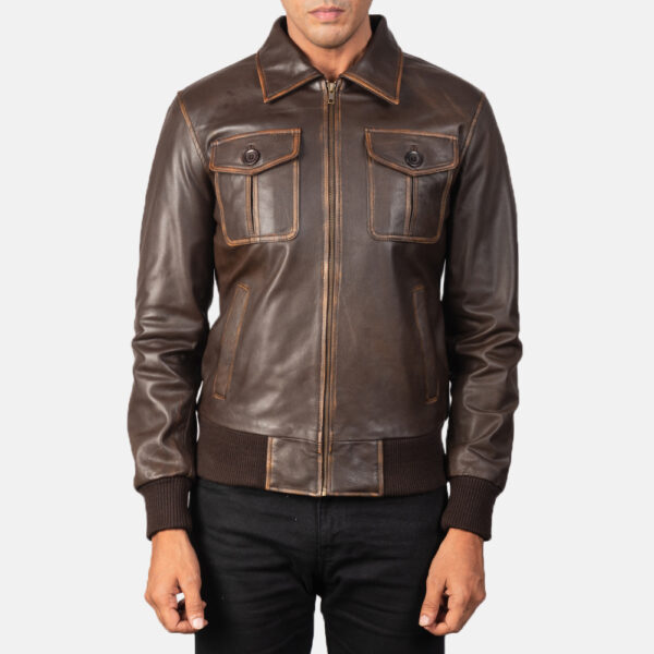 Aaron Brown Leather Bomber Jacket - Image 4
