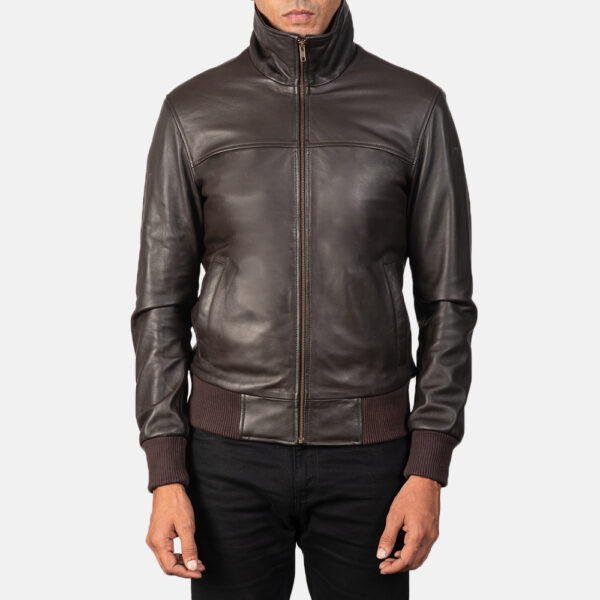 Air Rolf Brown Leather Bomber Jacket - Image 4