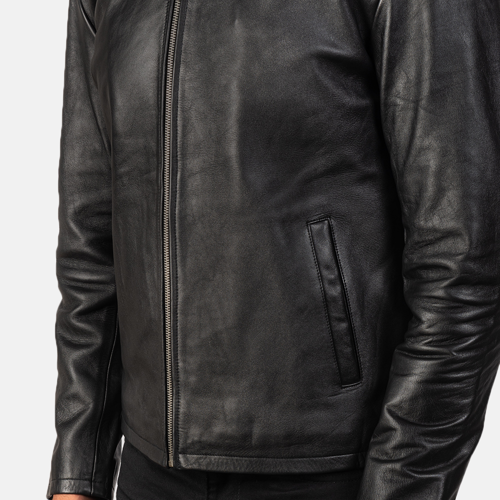 Alex Black Leather Biker Jacket - Image 3