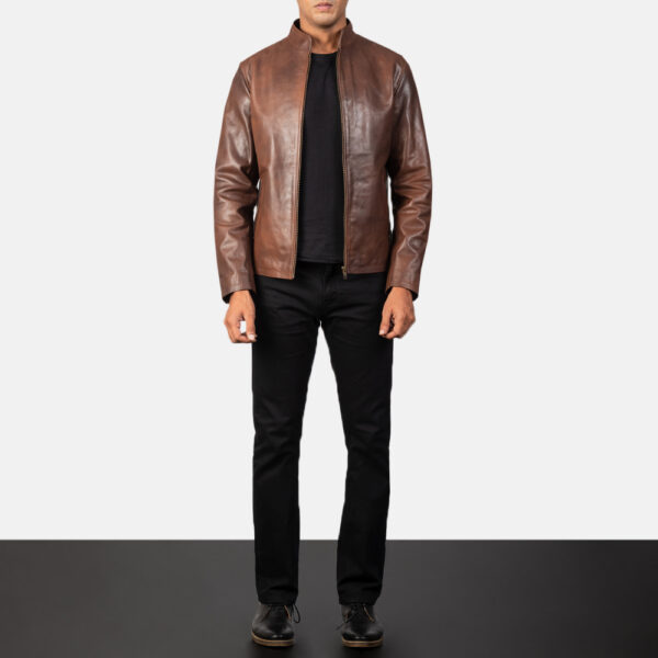 Alex Brown Leather Biker Jacket - Image 7