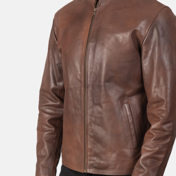 Alex Brown Leather Biker Jacket - Image 5