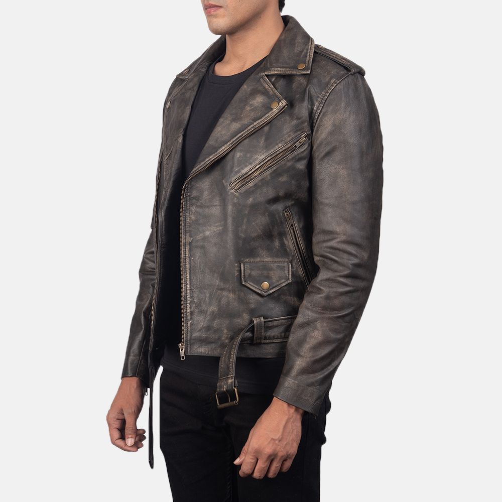 Allaric Alley Distressed Brown Leather Biker Jacket - Image 5