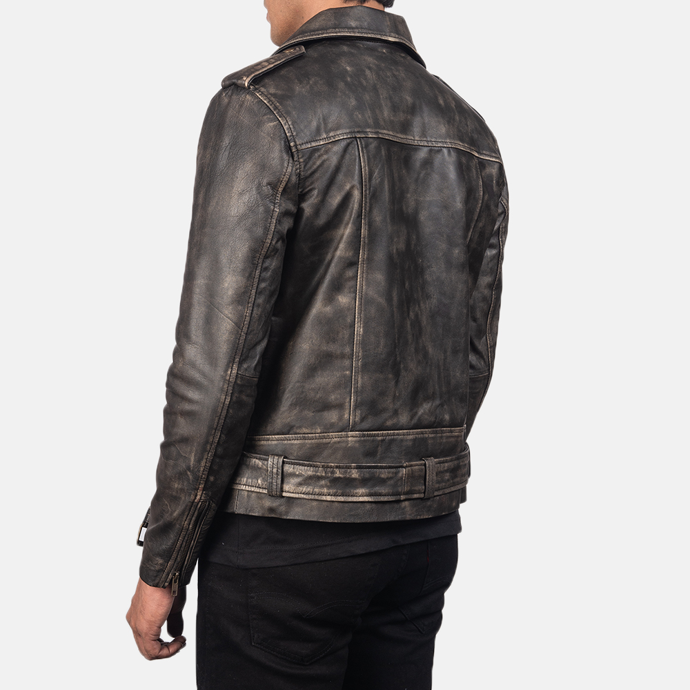 Allaric Alley Distressed Brown Leather Biker Jacket - Image 6
