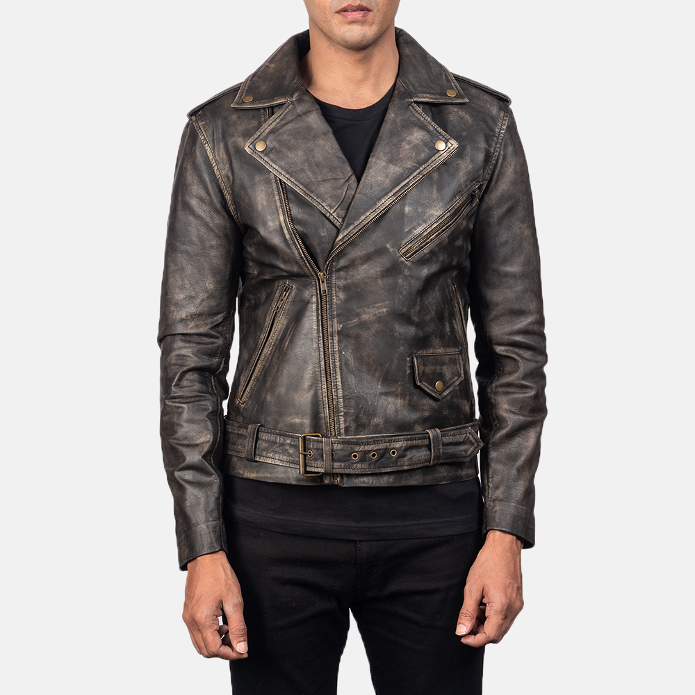 Allaric Alley Distressed Brown Leather Biker Jacket - Image 2