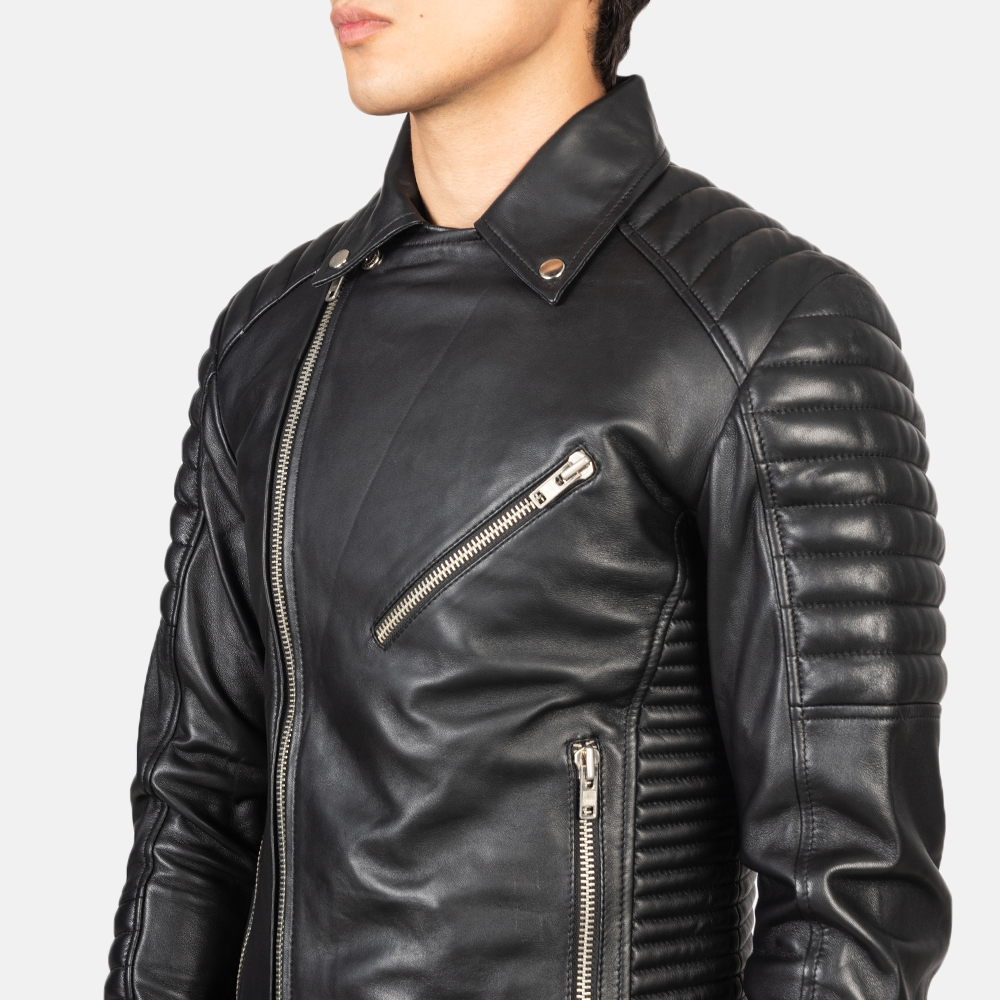 Armand Black Leather Biker Jacket - Image 5