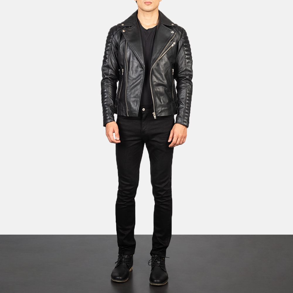 Armand Black Leather Biker Jacket - Image 7
