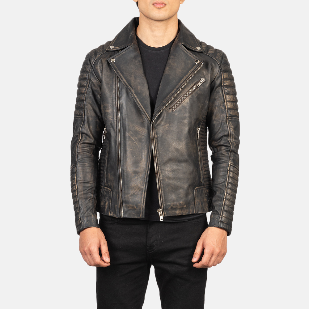 Armand Distressed Brown Leather Biker Jacket - Image 2