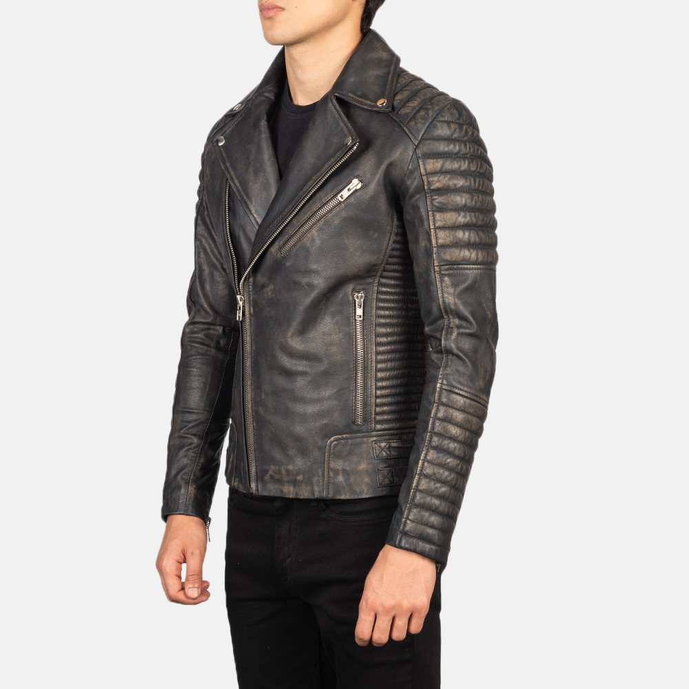 Armand Distressed Brown Leather Biker Jacket - Image 3