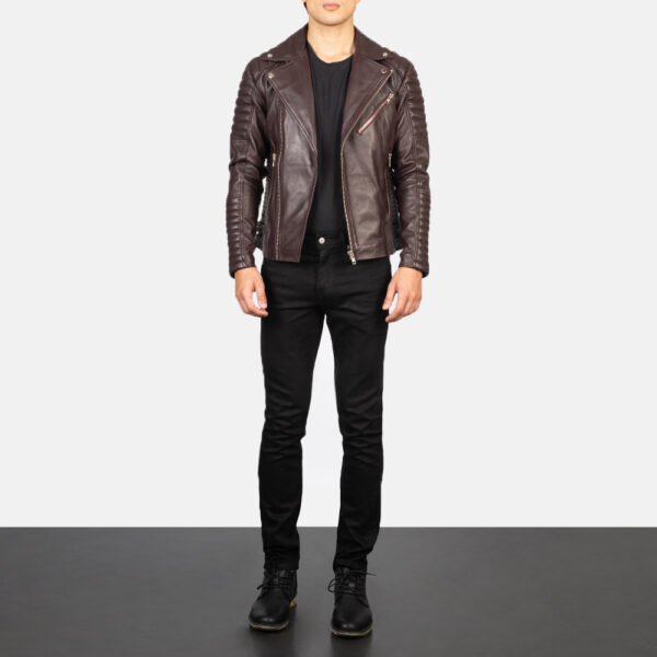 Armand Maroon Leather Biker Jacket - Image 6