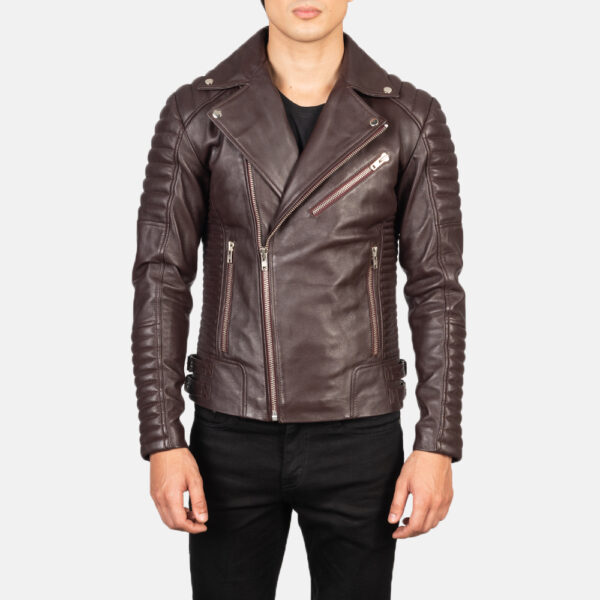 Armand Maroon Leather Biker Jacket - Image 2