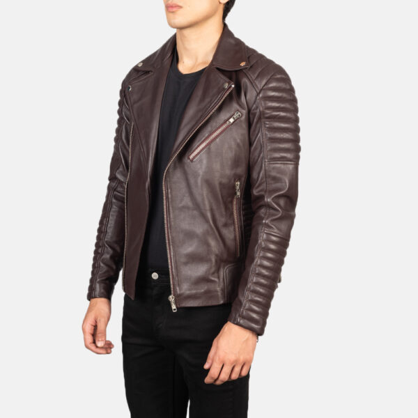 Armand Maroon Leather Biker Jacket - Image 3