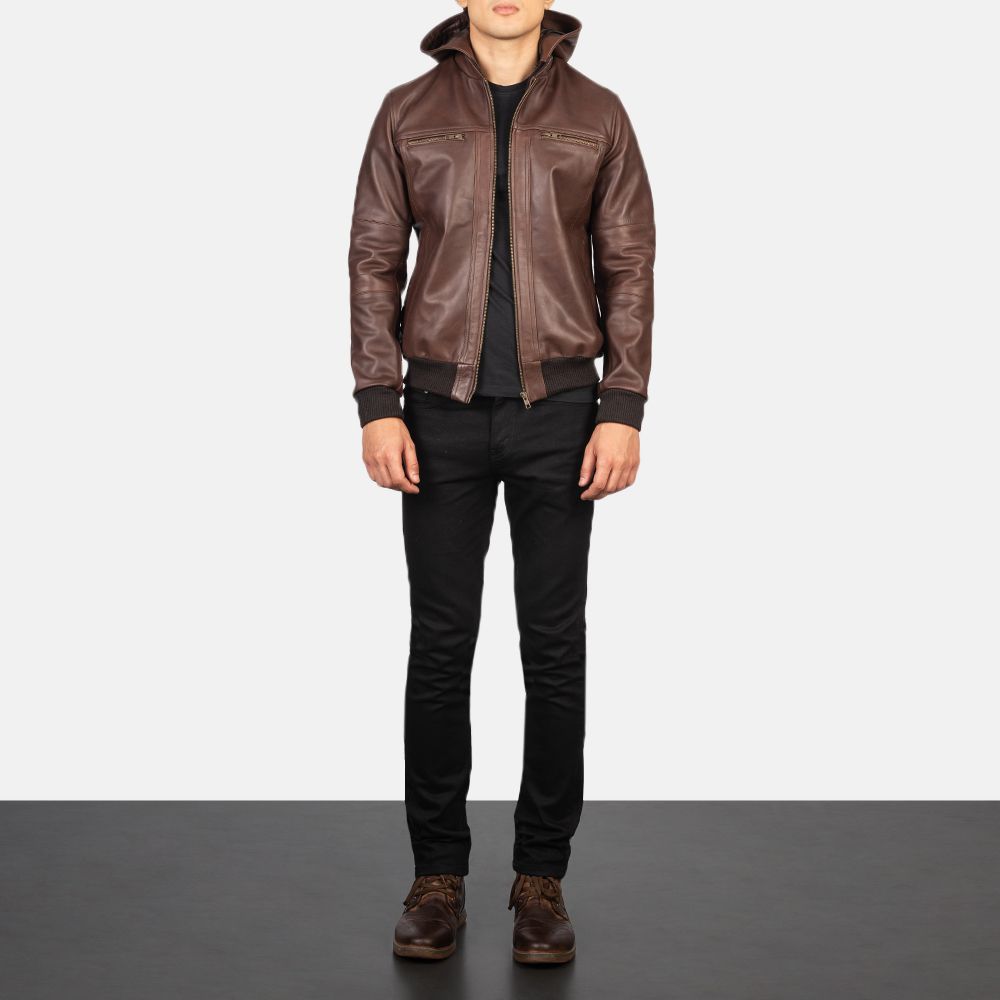 Bouncer Biz Brown Leather Bomber Jacket - Image 5