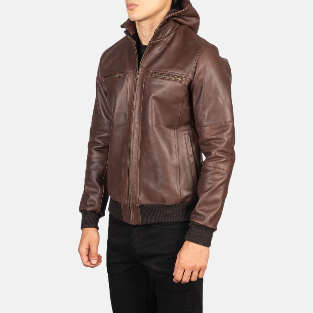 Bouncer Biz Brown Leather Bomber Jacket - Image 6