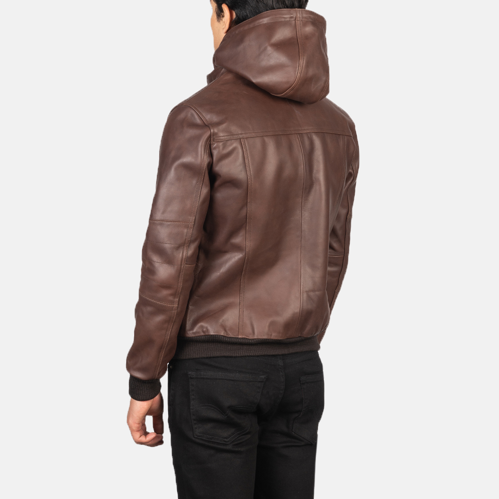 Bouncer Biz Brown Leather Bomber Jacket - Image 2