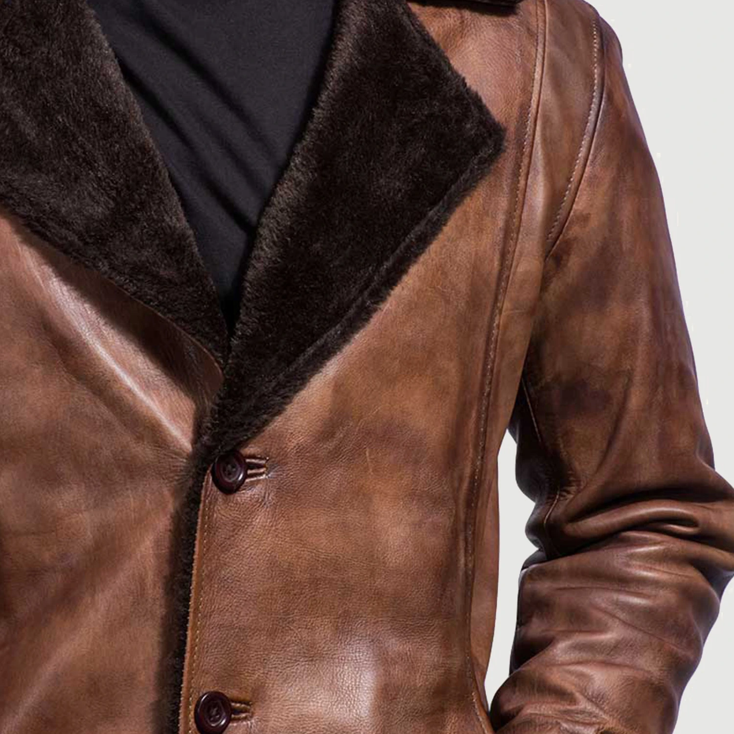 Cinnamon Distressed Leather Fur Coat - Image 5