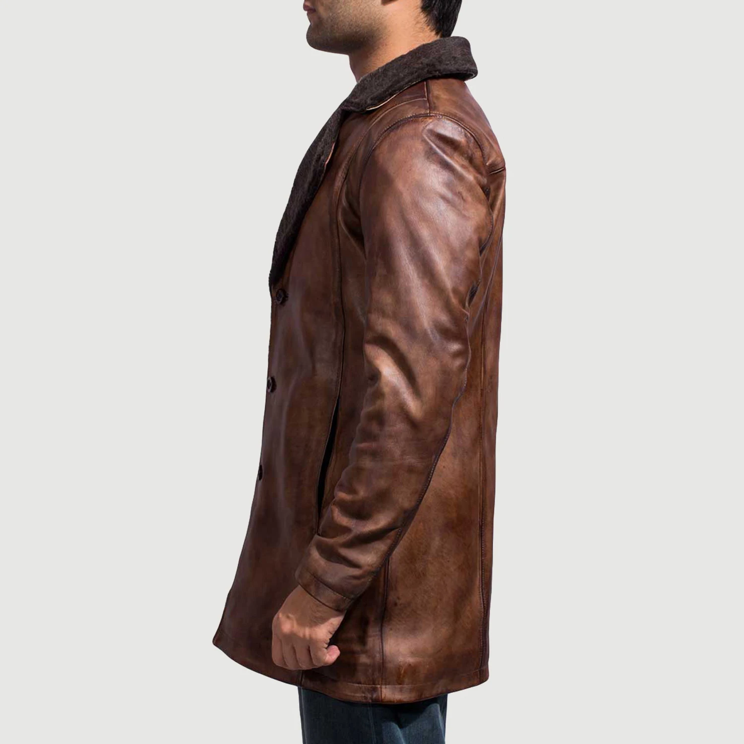 Cinnamon Distressed Leather Fur Coat - Image 2