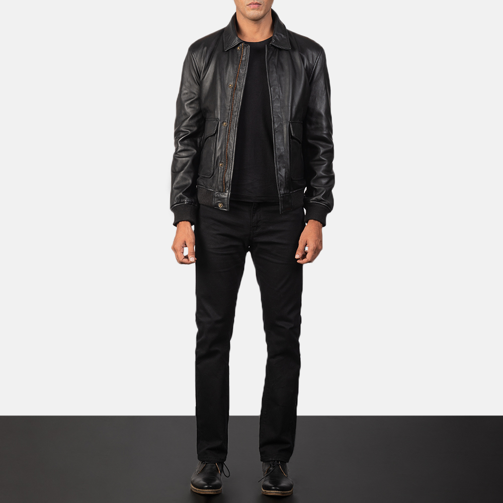 Coffmen Black A2 Leather Bomber Jacket - Image 5