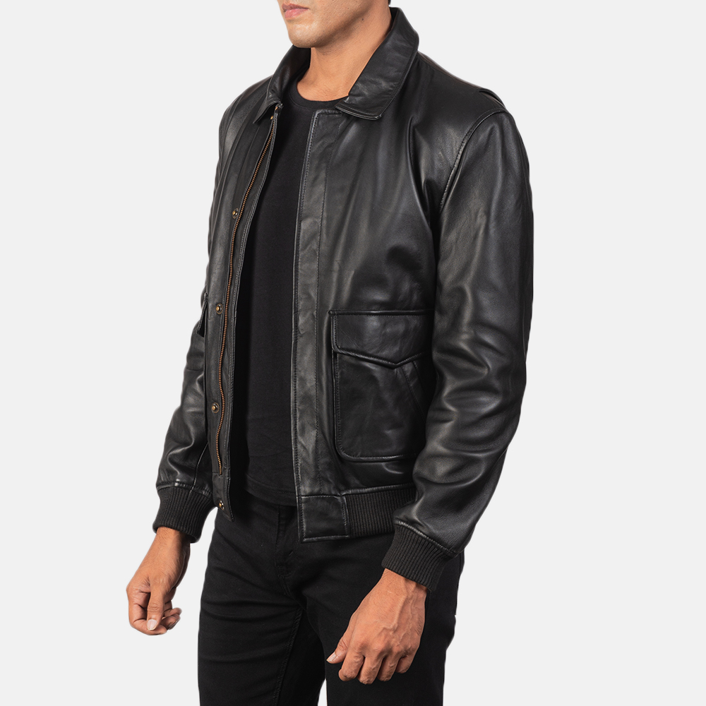 Coffmen Black A2 Leather Bomber Jacket - Image 6