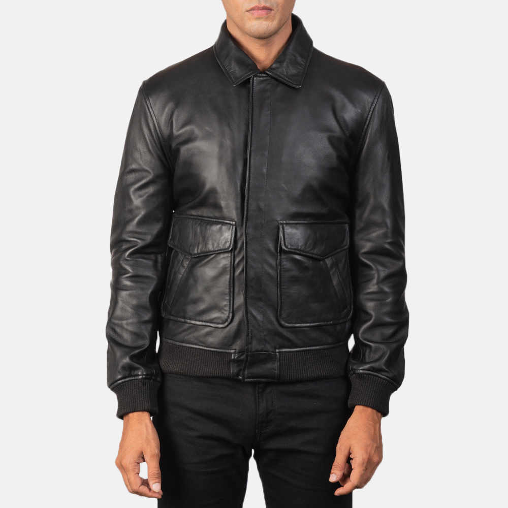 Coffmen Black A2 Leather Bomber Jacket - Image 3