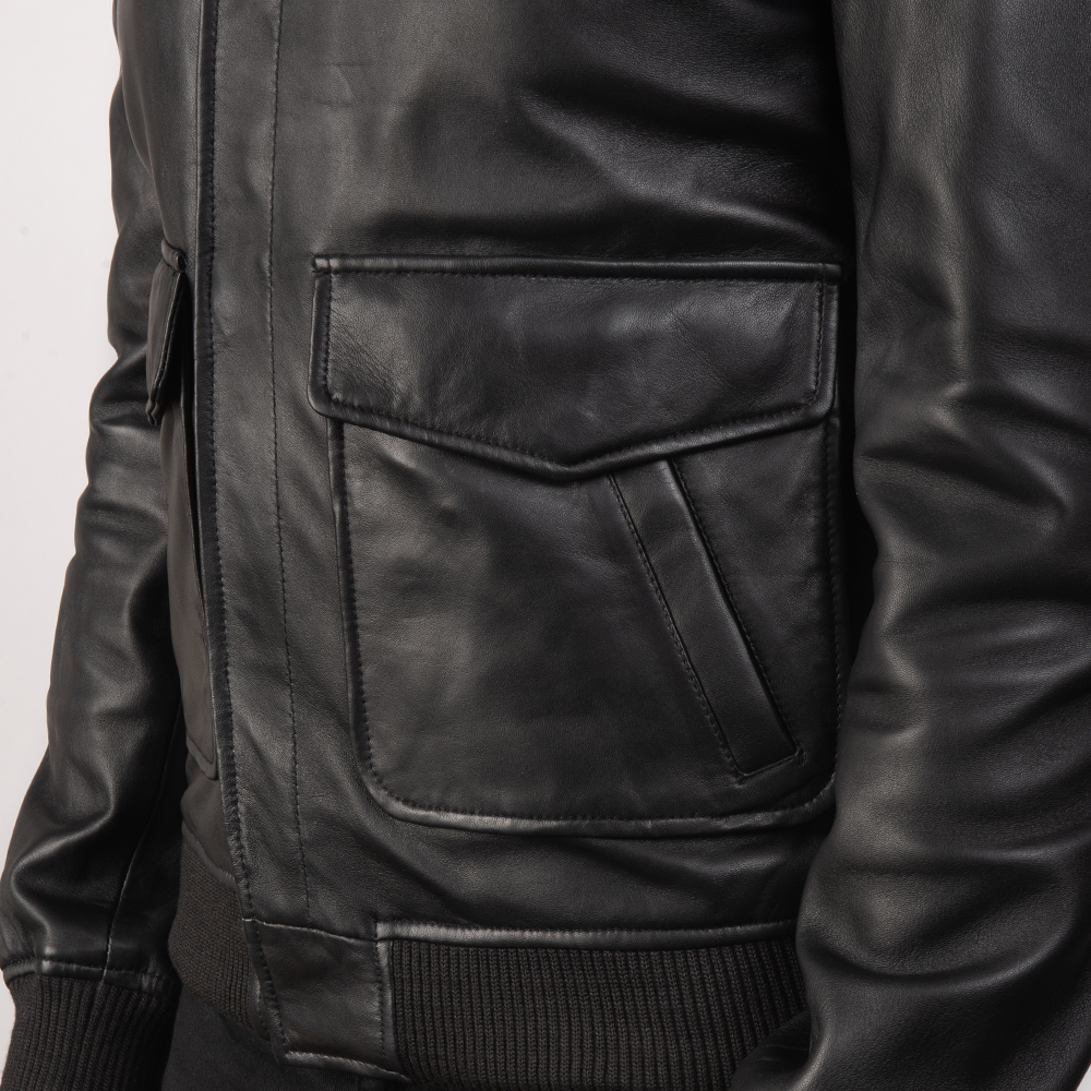 Coffmen Black A2 Leather Bomber Jacket - Image 4