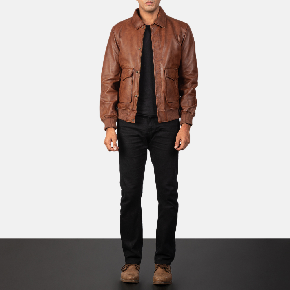 Coffmen Brown A2 Leather Bomber Jacket - Image 5