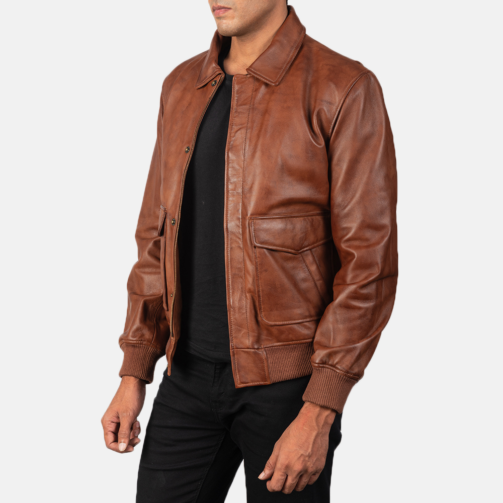 Coffmen Brown A2 Leather Bomber Jacket - Image 6