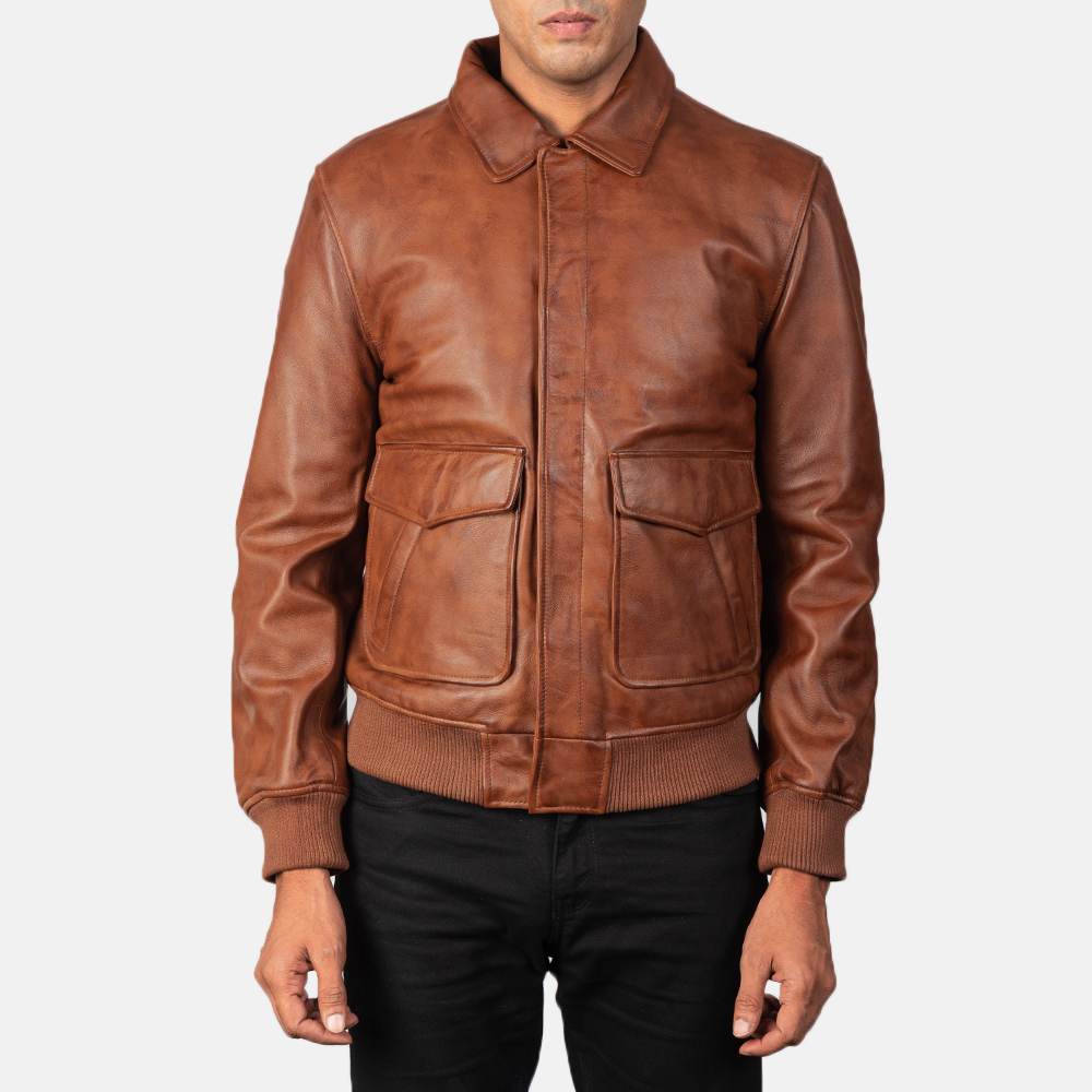 Coffmen Brown A2 Leather Bomber Jacket - Image 3