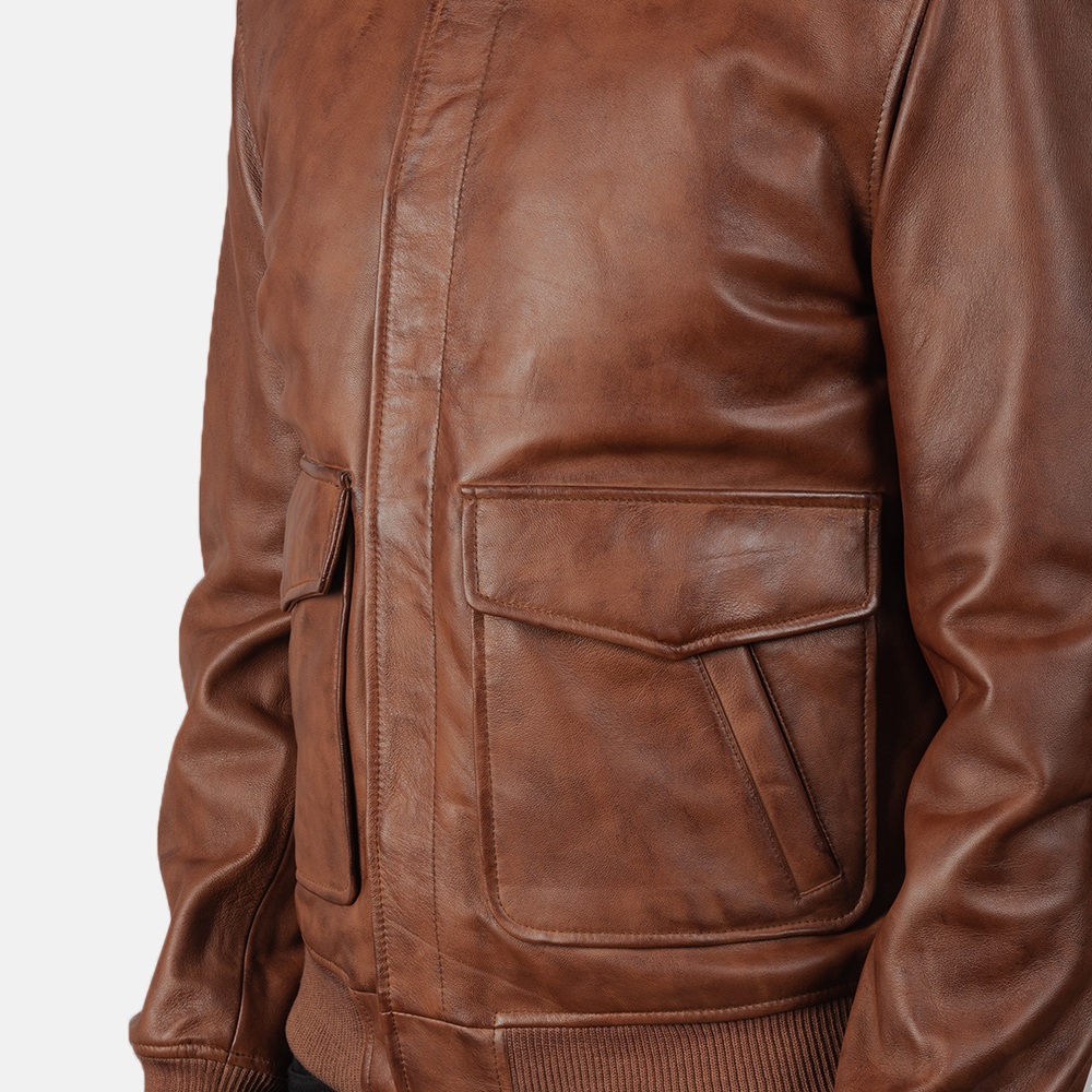 Coffmen Brown A2 Leather Bomber Jacket - Image 4