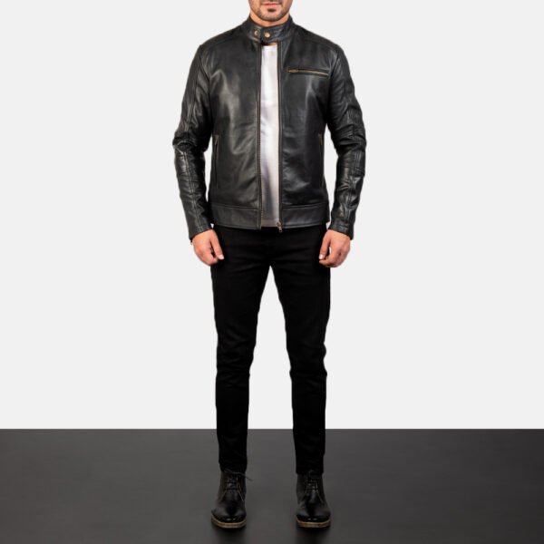 Dean Black Leather Biker Jacket - Image 7