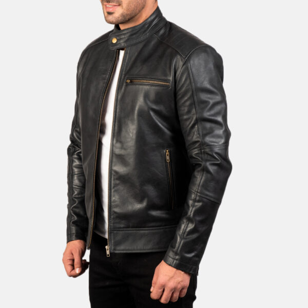 Dean Black Leather Biker Jacket - Image 6