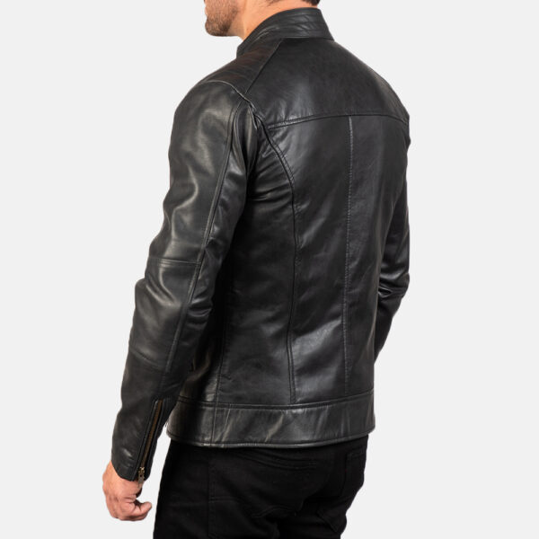 Dean Black Leather Biker Jacket - Image 2
