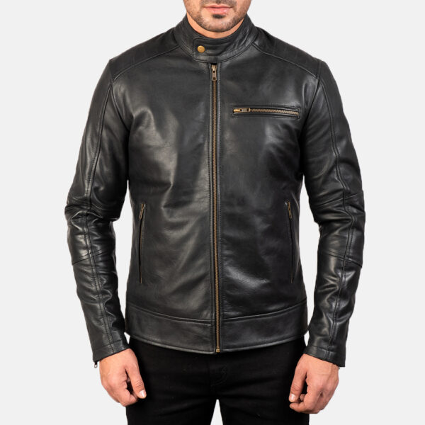 Dean Black Leather Biker Jacket - Image 3