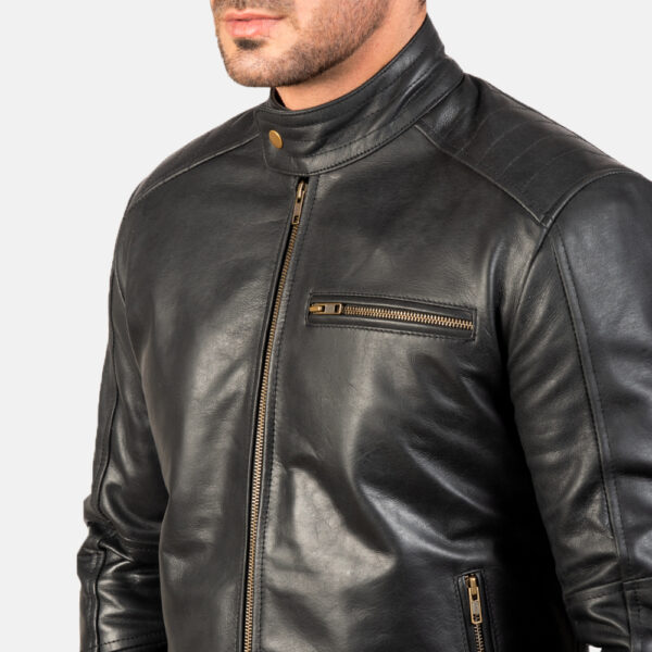 Dean Black Leather Biker Jacket - Image 4
