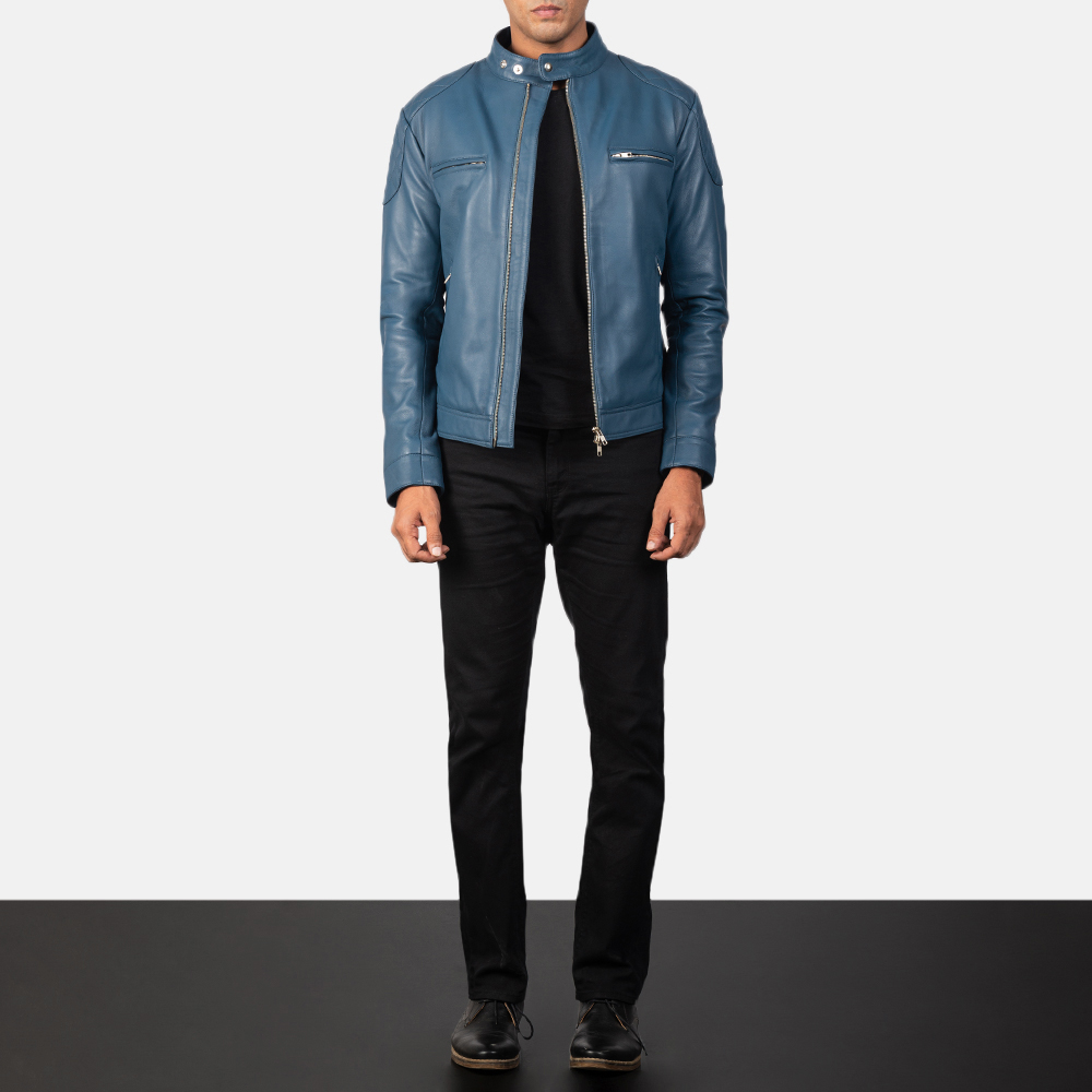 Gatsby Blue Leather Biker Jacket - Image 5
