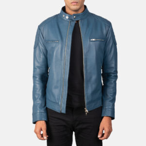 Ionic Blue Leather Biker Jacket