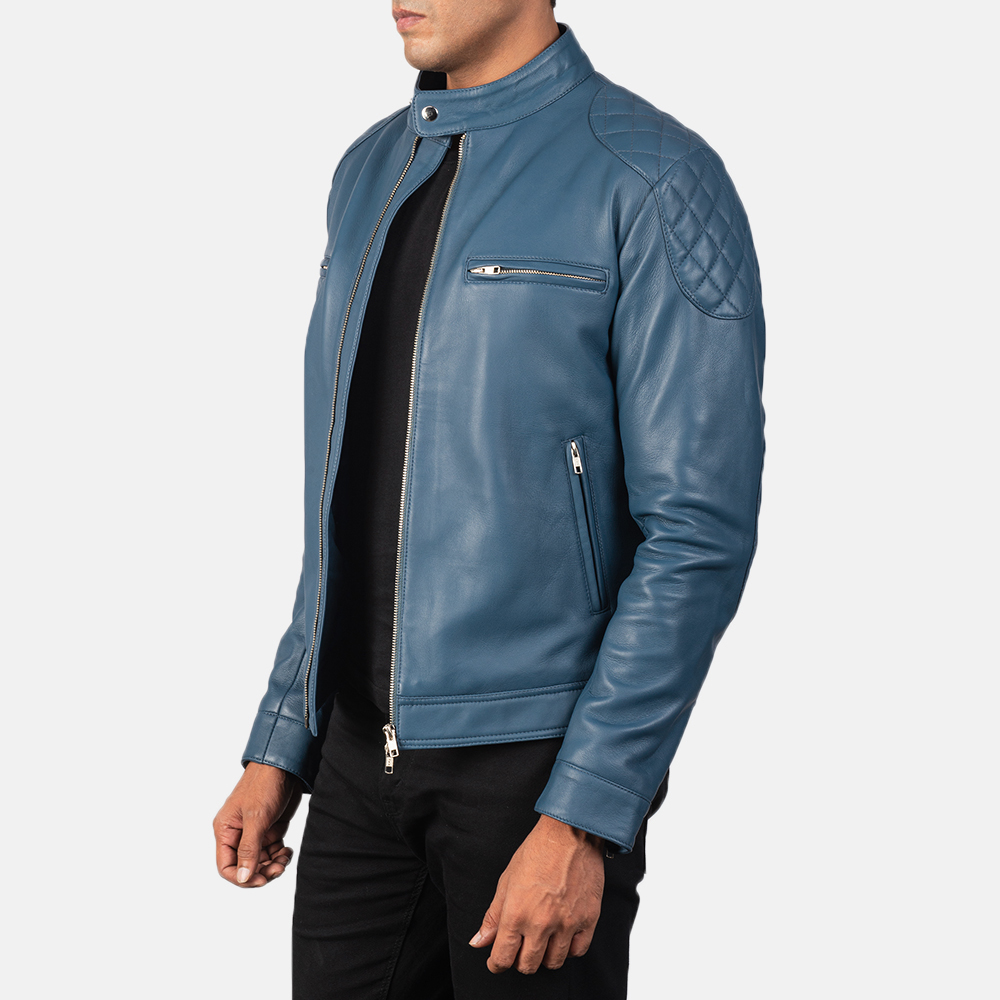 Gatsby Blue Leather Biker Jacket - Image 6