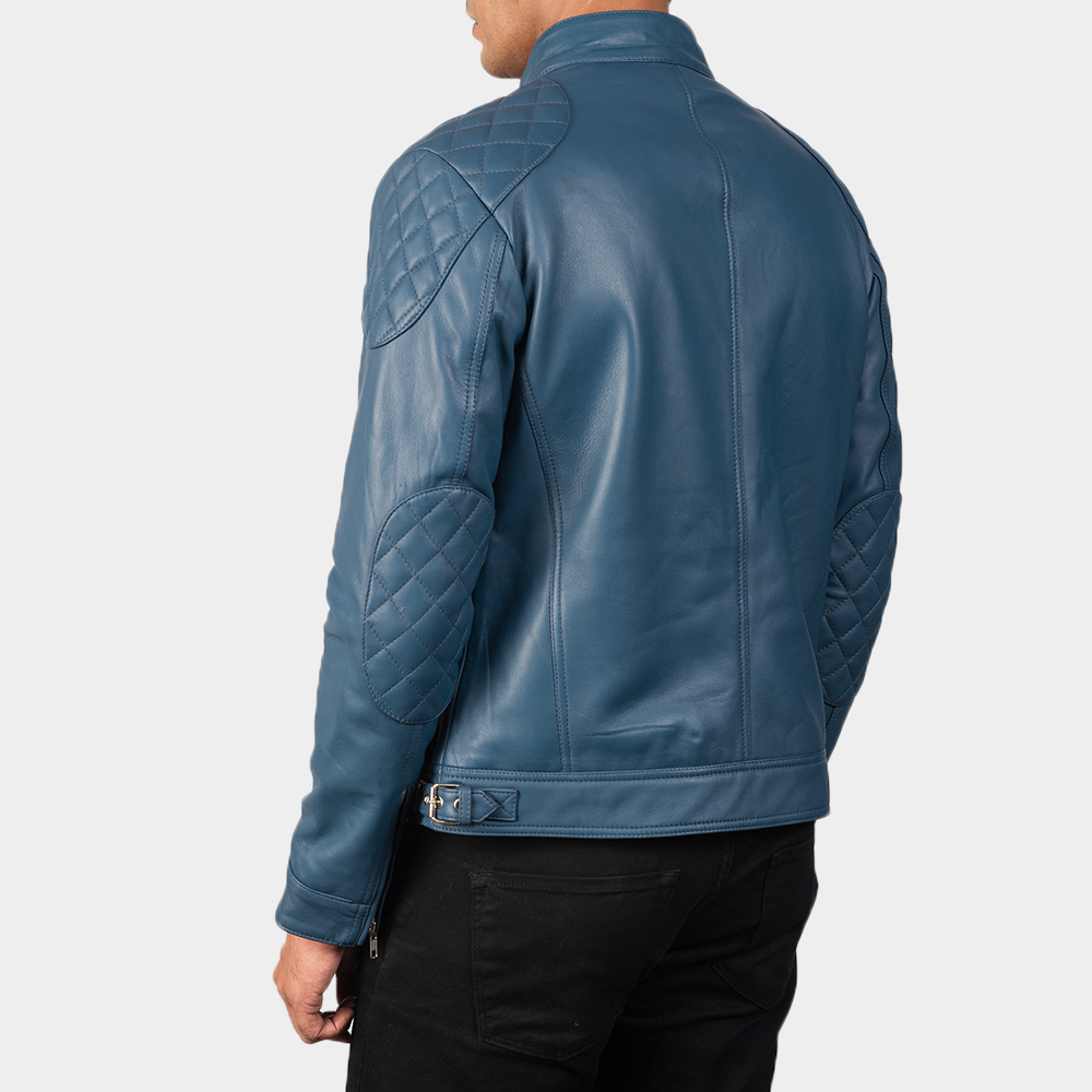 Gatsby Blue Leather Biker Jacket - Image 2